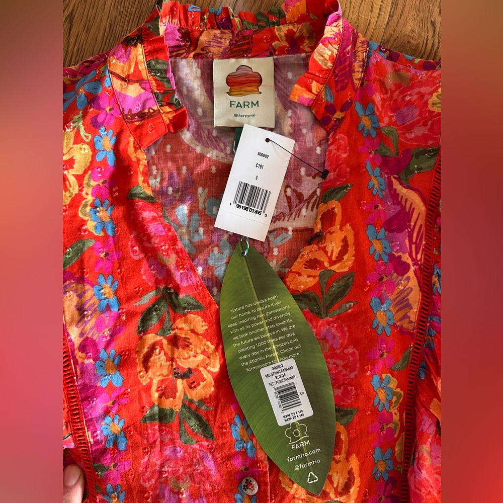 Farm Rio Red Spring Bananas Blouse NWT - Picture 3 of 11